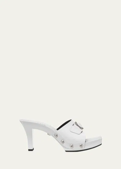 Versace Silver Medusa Buckle Transparent 60mm Heeled Sandals In White