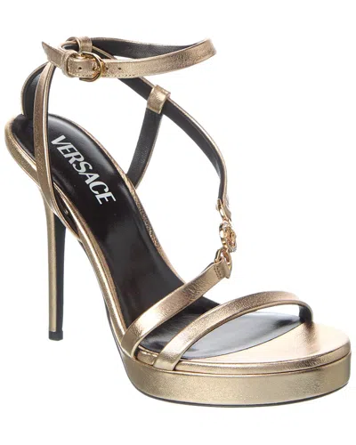 Versace Medusa Leather Platform Sandal In Gray