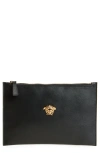 Versace Medusa Leather Pouch In Black  Gold