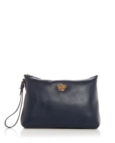 Versace Medusa Leather Pouch In Blue