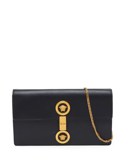Pre-owned Versace Medusa Leather Shoulder Bag In Black