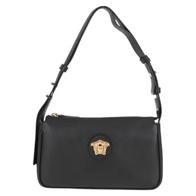 Pre-owned Versace Medusa Leather Shoulder Bag () In Black