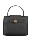 Versace Elegant Black Leather Bag With Golden Closure In Black