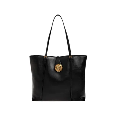 Versace Medusa Leather Tote Bag In Black