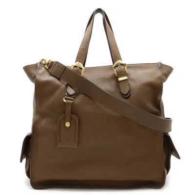 Versace Medusa Leather Tote Bag In Brown