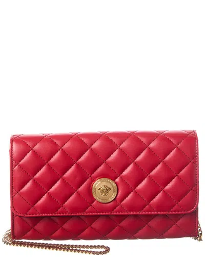 Versace Medusa Leather Wallet On Chain In Red