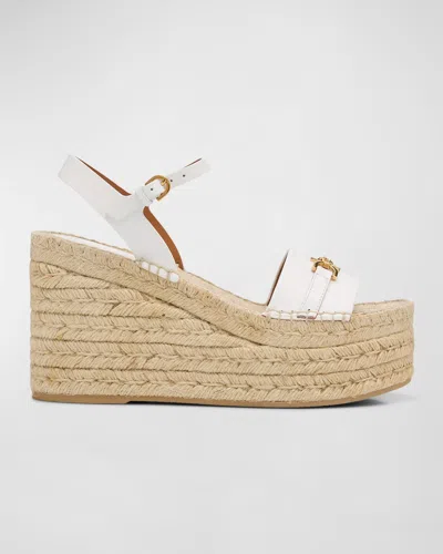 Versace Medusa Leather Wedge Espadrille Sandals In White
