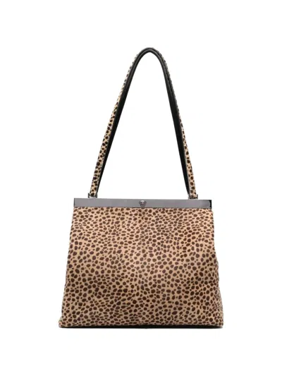 Pre-owned Versace Medusa Leopard-print Shoulder Bag In Brown