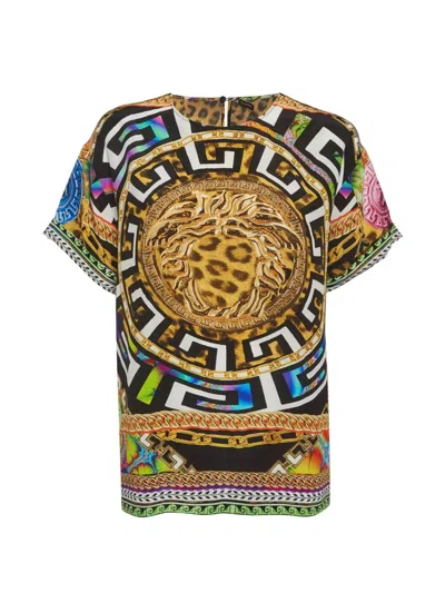 Pre-owned Versace Medusa Leopard-print Top In Yellow