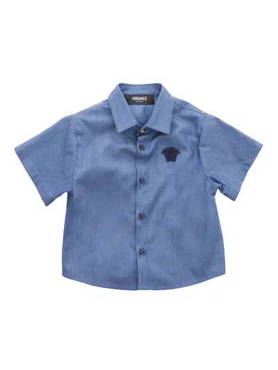 Versace Medusa Light-blue Shirt In Light Blue