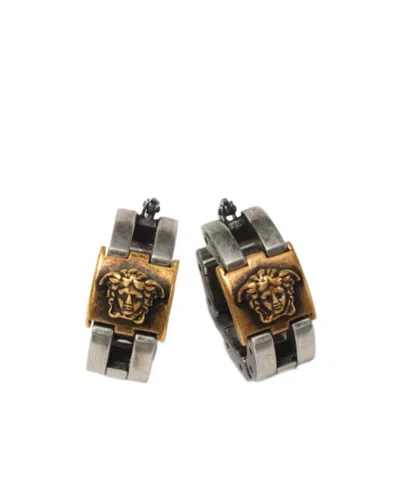 Versace Medusa Link Earrings In Gray