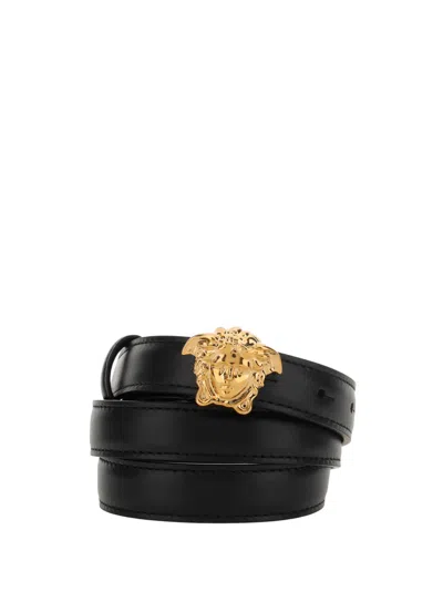 Versace Medusa Head Leather Belt In Black