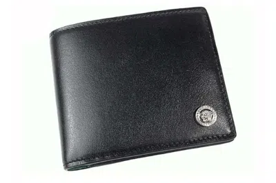 Pre-owned Versace Medusa Logo Bi-fold Wallet Black/green