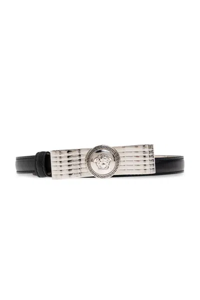 Versace Gianni Ribbon Leather Belt In Black