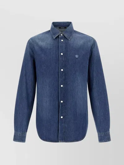 VERSACE 'MEDUSA' LOGO BUTTON-DOWN SHIRT WITH LONGLINE HEM