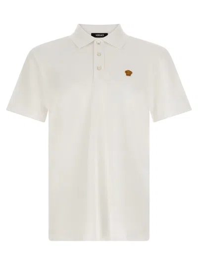 Versace Medusa Logo Cotton Piqué Polo In Off-white