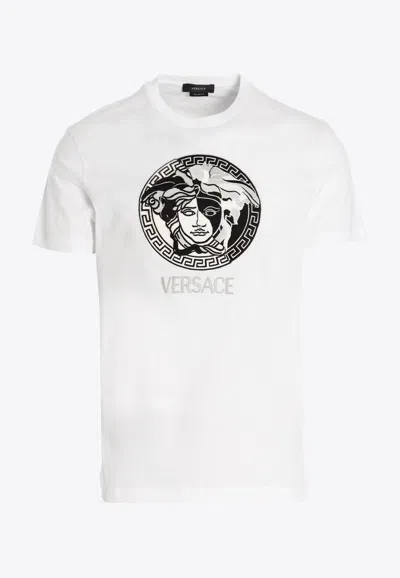 Versace Medusa Logo Embroidered T-shirt In White