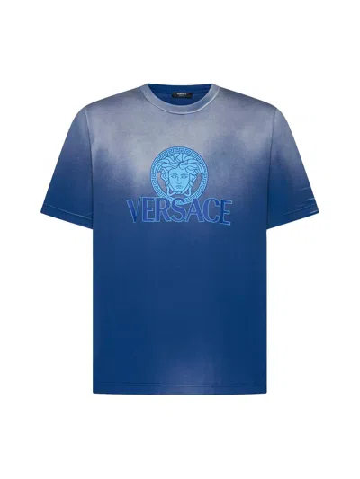 Versace Medusa-logo Gradient-printed Crewneck T-shirt In Blue