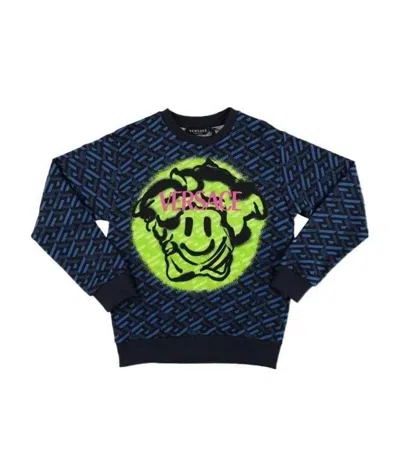 Versace Medusa Logo Knit Cotton Jumper In Black