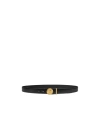 Versace Medusa Streamlined Leather Belt With Adjustable Length And Gold-tone Buckle In Black
