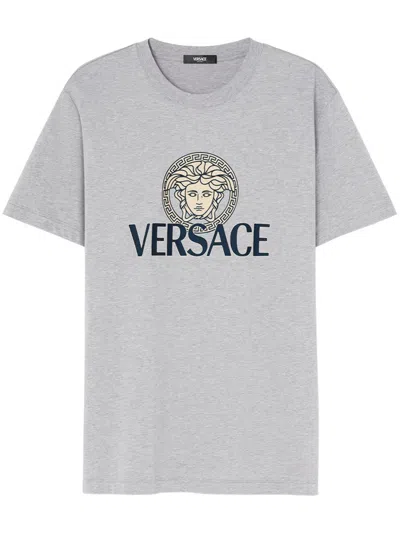 Versace Medusa Logo-print T-shirt In Gray