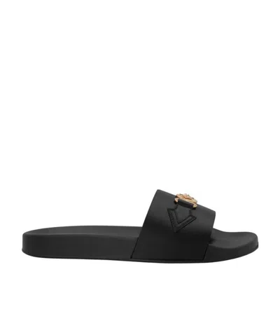 Versace Medusa Leather Slides In Black