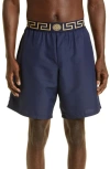Versace Medusa Logo Swim Trunks In Blu/gold