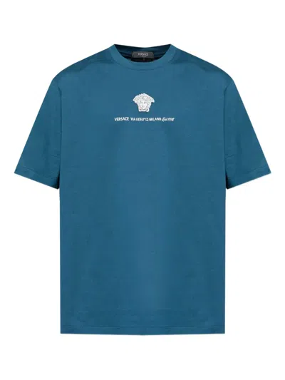 Versace Medusa Logo T-shirt In Blue