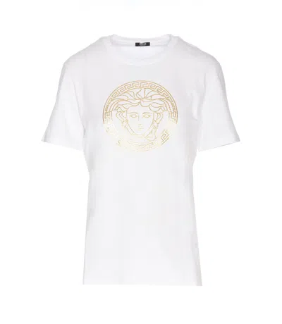 Versace T-shirt In White,gold