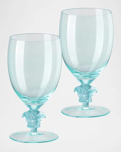 Versace Medusa Lumiere 2 Short Stem Water Goblets, Set Of Two In Blue