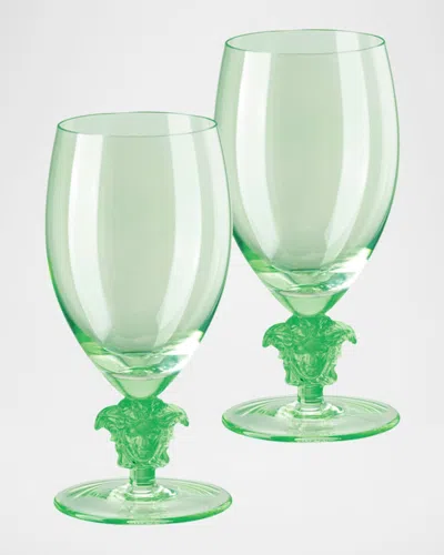 Versace Medusa Lumiere 2 Short Stem White Wine Glasses, Set Of Two In Green