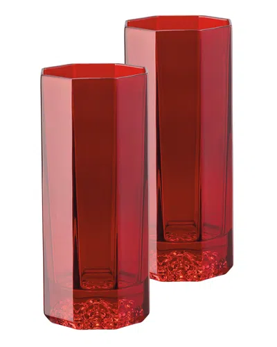 Versace Medusa Lumiere Amber Long Drinking Glasses, Set Of 2 In Red