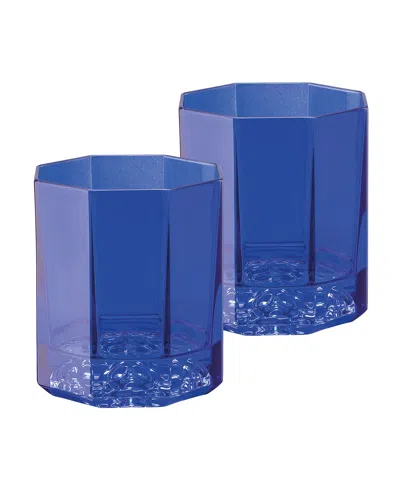 Versace Medusa Lumiere Amber Whiskey Double Old Fashioned Glasses, Set Of 2 In Blue