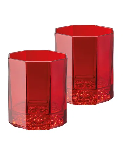 Versace Medusa Lumiere Amber Whiskey Double Old Fashioned Glasses, Set Of 2 In Red