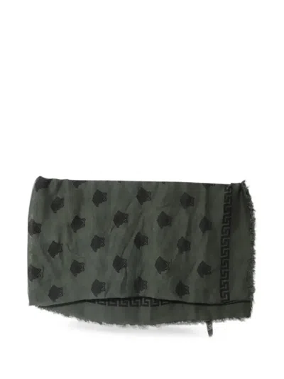 Pre-owned Versace Medusa Meander Scarf In Gray