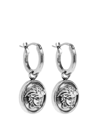Versace Medusa Medallion Drop Earrings In Silver