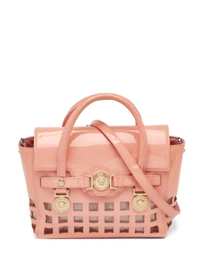Pre-owned Versace Medusa Medallion Patent Leather Tote Bag In Pink