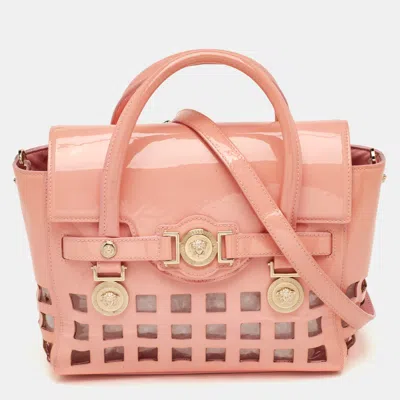 Pre-owned Versace Medusa Medallion Peach Pink Patent Leather And Pvc Tote