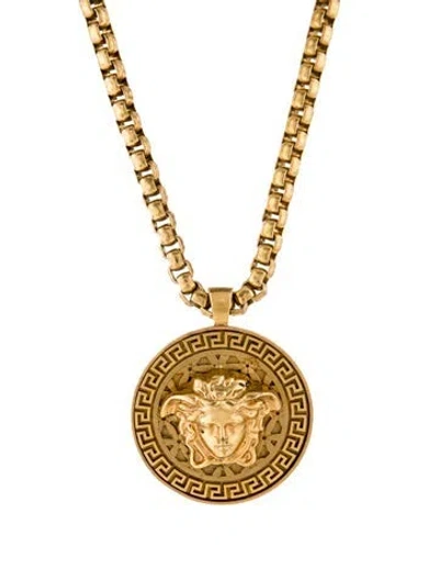 Pre-owned Versace Medusa Medallion Pendant Necklace, 25" In Multi