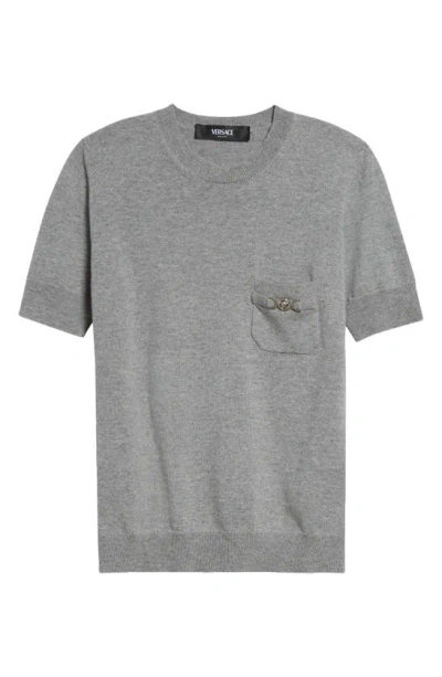Versace Short Sleeve Cashmere Sweater In Concrete