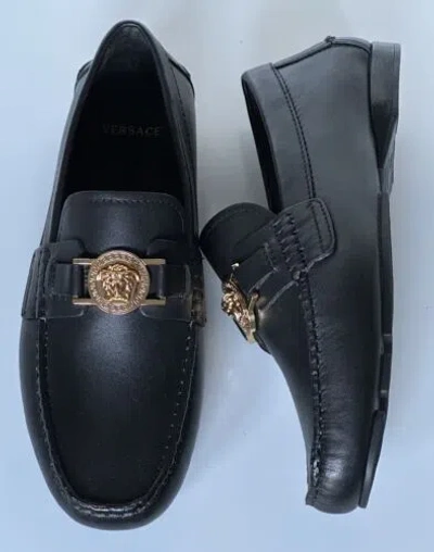 Pre-owned Versace Medusa Men's Black Leather Driver Shoes 6 Us (39 Euro) Dsu6014s