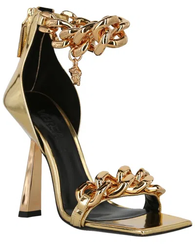 Versace Medusa Chain Leather Sandal In Gold