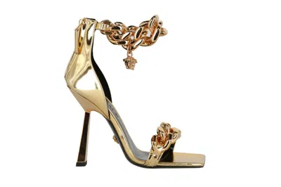 Pre-owned Versace Medusa Metallic Chain Sandals Gold (women's)