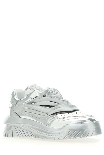Versace Medusa Metallic Low-top Sneakers In Grey