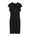 Versace Fitted Black Midi Dress With Satin Trim And Medusa Detail In Black