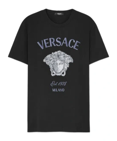 Versace Medusa Milano Crystal-embellished T-shirt In Black