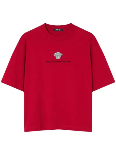 Versace Medusa Milano Embroidered T-shirt In Red