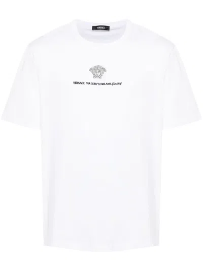 Versace Medusa Milano Embroidered Crewneck T-shirt In White