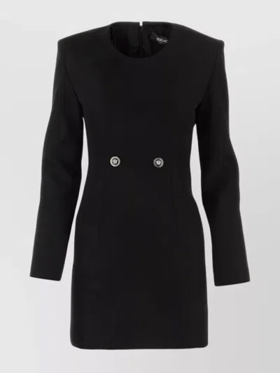 Versace Wool Grain De Poudre Mini Dress In Black