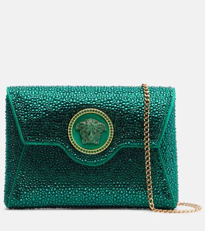 Versace Medusa Mini Embellished Crossbody Bag In Green
